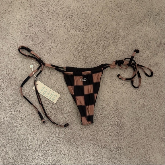 Frankie’s Bikinis x Alo Tia String Bikini Bottom Black Checker Small - Picture 5 of 6